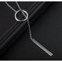 S.Leaf Sterling Silver Lariat Bar Necklace Open Circle Y Necklace Vertical Bar Looped Long Necklace (Silver, 58)