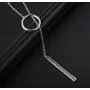 S.Leaf Sterling Silver Lariat Bar Necklace Open Circle Y Necklace Vertical Bar Looped Long Necklace (Silver, 58)