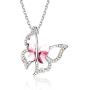 Sllaiss Pink Crystal Butterfly Pendant Necklace for Women, with Small Aurora Borealis Crystals Made from Swarovski