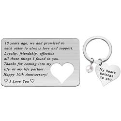 10th Wedding Anniversar Gifts for Husband Wallet Insert Card Necklace Couple Matching Set 10 Year Anniversar Gifts for Him Her