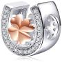 Sambaah Sterling Silver Horseshoe Lucky Charms-Rose Gold Plated Beads with Cubic Zirconia Stones fit Women Pandora Bracelets