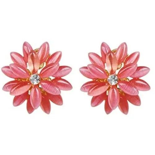 Navachi 18k Gold Plated Flower Horse-Eye Created-Opal Omega Back Earrings Navachi 18k Gold Plated Flower Horse-Eye Created-Opal Omega Back Earrings