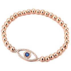 COOLSTEELANDBEYOND Protection Evil Eye Beads Bracelet for Women with Blue and White Cubic Zirconia