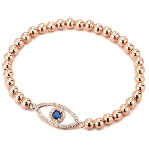 COOLSTEELANDBEYOND Protection Evil Eye Beads Bracelet for Women with Blue and White Cubic Zirconia COOLSTEELANDBEYOND Protection Evil Eye Beads Bracelet for Women with Blue and White Cubic Zirconia