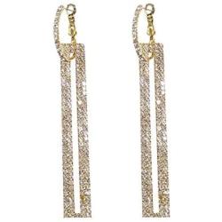 YUNXI Long Geometric Drop Earrings Luxury Gold Silver Color Rectangle Rhinestone Earring for Women Party Jewelry Gift