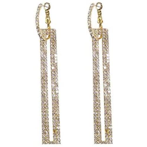 YUNXI Long Geometric Drop Earrings Luxury Gold Silver Color Rectangle Rhinestone Earring for Women Party Jewelry Gift