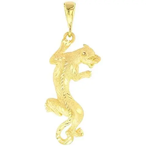 14K Yellow Gold Textured Vertical Panther Charm Animal Pendant 14K Yellow Gold Textured Vertical Panther Charm Animal Pendant