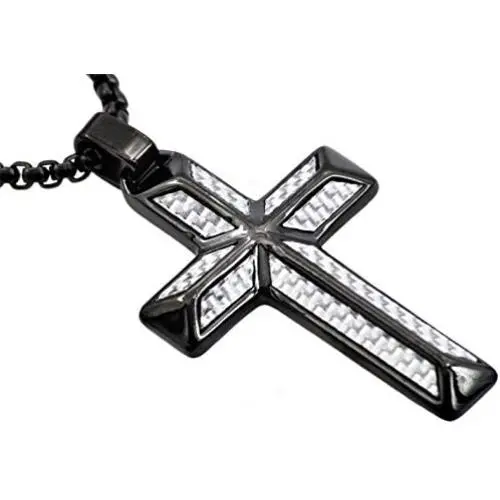 Blackjack Jewelry Mens Stainless Steel Cross Pendant with Carbon Fiber and 24'' Round Box Chain Blackjack Jewelry Mens Stainless Steel Cross Pendant with Carbon Fiber and 24'' Round Box Chain