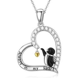 PELOVNY Lovely Penguin Necklace for Women Sterling Silver Animal Love Heart Pendant Necklace Penguin Jewelry Gift for Girlfriend