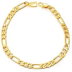 MMTTAO Mens Chain Bracelet Curb Cuban Figaro Snake Chain Link Bracelet for Men Women 5MM-7MM Wide 18K Gold Plated Bracelets Hip Hop Rock Fashion Jewelry Gifts for Boys with 18K Stamp, 8.3-8.7Inches