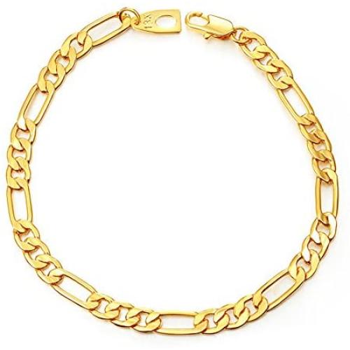 MMTTAO Mens Chain Bracelet Curb Cuban Figaro Snake Chain Link Bracelet for Men Women 5MM-7MM Wide 18K Gold Plated Bracelets Hip Hop Rock Fashion Jewelry Gifts for Boys with 18K Stamp, 8.3-8.7Inches