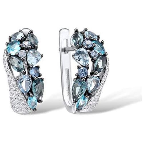 Santuzza Blue Spinel Earrings 925 Sterling Silver Shimmering Stone Cubic Zirconia Glamorous Fashion Jewelry