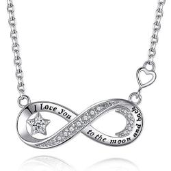 Sterling Silver I Love You to The Moon and Back Infinity Necklaces for Women Teen Girls ,Birthday Mothers Day Jewelry Gifts for Her