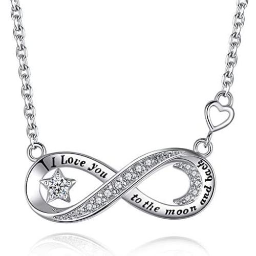 Sterling Silver I Love You to The Moon and Back Infinity Necklaces for Women Teen Girls ,Birthday Mothers Day Jewelry Gifts for Her