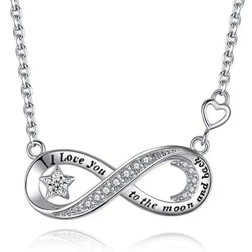 Sterling Silver I Love You to The Moon and Back Infinity Necklaces for Women Teen Girls ,Birthday Mothers Day Jewelry Gifts for Her