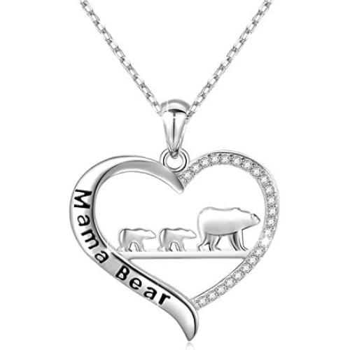 ENSIANTH Mama Bear Necklace Heart Pendant Gift for Mothers Day