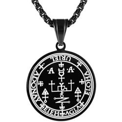 HZMAN Stainless Steel Sigil of Archangel Uriel Talisman Pendant Necklace 22+2 Inch Chain