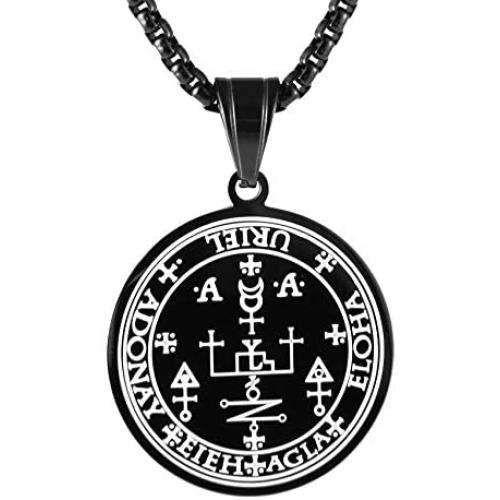 HZMAN Stainless Steel Sigil of Archangel Uriel Talisman Pendant Necklace 22+2 Inch Chain