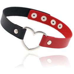 ETHOON Love Heart Adjustable Leather Choker Punk PU Necklace Goth Choker Soft Collar Chain for Women Girls