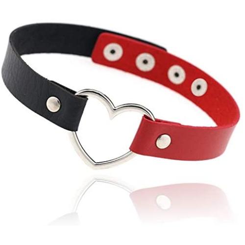 ETHOON Love Heart Adjustable Leather Choker Punk PU Necklace Goth Choker Soft Collar Chain for Women Girls
