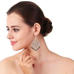 Saissa Silver Plated Oxidised Metal Boho Gypsy Square Indian Earrings Jewelry for Girls and Women