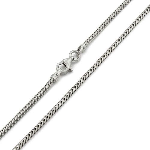 925 Italian Sterling Silver 1mm - 5.5mm Solid Franco Chain, FREE Microfiber Cloth, Rhodium Plated Square Box Link Necklace, Bracelet & Anklet, Giorgio Bergamo