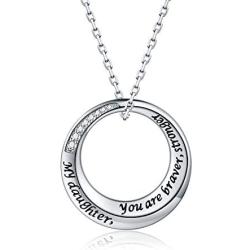 APOTIE Sterling Silver Daughter Necklace S925 Circle Word Pendant Inspirational Jewelry for Daughter Women Girls Teens