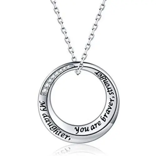 APOTIE Sterling Silver Daughter Necklace S925 Circle Word Pendant Inspirational Jewelry for Daughter Women Girls Teens