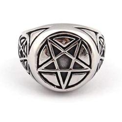 Gungneer Men Stainless Steel Pentacle Pentagram Ring Wicca Pagan Jewelry Power Strength Protection Amulet Men Women