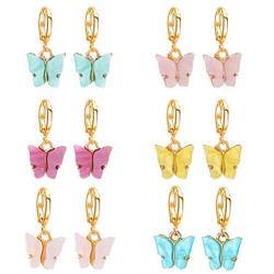 coadipress 6 Pairs Butterfly Huggie Hoop Earrings Set for Women Girls Cute Colorful Acrylic Gold Plated Dangle Drop Statement Earrings Teen Kids Trendy Jewelry Gift