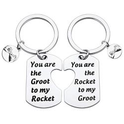 BLEOUK Guardians of The Galaxy Inspired Gift Gift for Friend Best Friend Keychain Set You are The Groot to My Rocket Friendship Jewelry