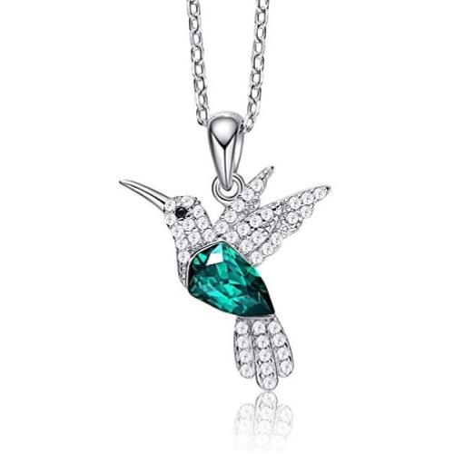 CDE Valentines Day Necklace Gifts for Women Hummingbird Necklaces S925 Sterling Silver Necklaces for Women Embellished with Crystals from Austria Valentines Jewelry Gifts for Women Animal Necklace for Girlfriend Mom
