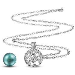 EUDORA Harmony Bola Locket Necklace Pregnancy, Flower of Life Pendant Cherry Blossoms Necklace with The Music Chime Bell Women Jewellery, Romantic Gift for Women 30''