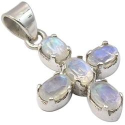 SilverStarJewel 925 Solid Silver Rainbow Moonstone Pendant 1.2'' Wholesale Jewelry