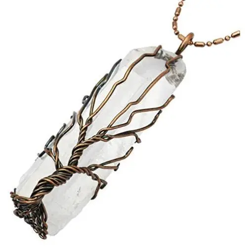 Nupuyai Natural Crystal Quartz Stone Pendant Necklace for Unisex, Titanium Coated Rock Crystal Pendant with Chain