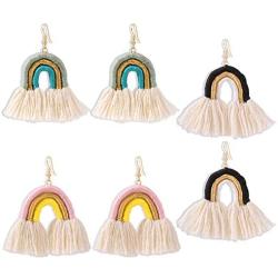 Colorful Layered Rainbow Bohemian Tassel Fringe Dangling Statement Earring Set, Gift for women Girls