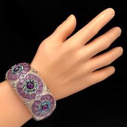 Gypsy Jewels Enamel Rhinestone Unique Chunky Wide Bold Statement Hinged Bangle Bracelet