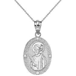 Sterling Silver Saint Valentine of Rome CZ Oval Medal Pendant Necklace (1'')