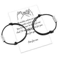 Customize Attraction Rope Braided 2pcs Bracelets with Magnetic Bells 4 Sides Engraved Perfect Jewelry Gift for Couple,Familier,Sisters,Bestfriends