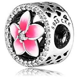 CKK Charm Classic Flower Charm S925 Sterling Silver Bead Compatible with Pandora Bracelet Women DIY Jewelry (Gradient Pink)