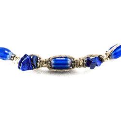 Hemp Choker with Blue Glass Oval Bead and Lapis Semi Precious Stone Chips