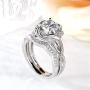JEULIA Halo Solitaire Engagement Rings for Women Sterling Silver Floral Flower Rings Rose Gold Plated Diamond Ring Round Cut Bridal Ring Set Anniversary Promise Rings for Her