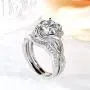 JEULIA Halo Solitaire Engagement Rings for Women Sterling Silver Floral Flower Rings Rose Gold Plated Diamond Ring Round Cut Bridal Ring Set Anniversary Promise Rings for Her