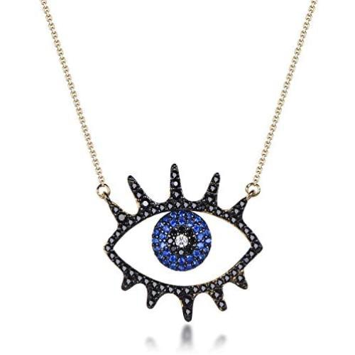 SUPRAONE Blue Evil Eye Pendant Necklace 925 Sterling Silver Cubic Zirconia CZ Fine Jewelry Set for Women Girls Chain Adjustable 15'' + 2'' Extensioner Chain,Free Christmas Gifts