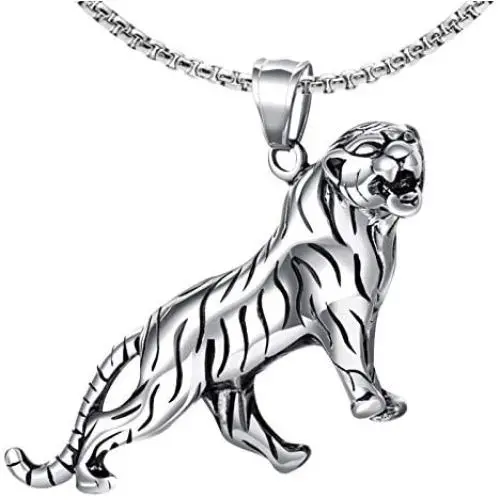 Xusamss Punk Stainless Steel Animal Tiger Pendant Necklace,24inches Square Box Chain Xusamss Punk Stainless Steel Animal Tiger Pendant Necklace,24inches Square Box Chain