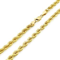 Nuragold 10k Yellow Gold 5mm Rope Chain Diamond Cut Pendant Necklace, Mens Womens Lobster Lock 20'' 22'' 24'' 26'' 28'' 30''