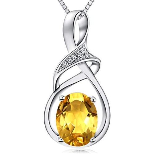 HXZZ Fine Jewelry Natural Gemstone Gifts for Women Sterling Silver Swiss Blue Topaz Amethyst Citrine Pendant Necklace