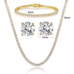 18K Yellow Gold Plated Tennis Necklace/Bracelet/Earrings Sets Pack of 3