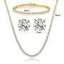 18K Yellow Gold Plated Tennis Necklace/Bracelet/Earrings Sets Pack of 3