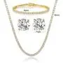 18K Yellow Gold Plated Tennis Necklace/Bracelet/Earrings Sets Pack of 3